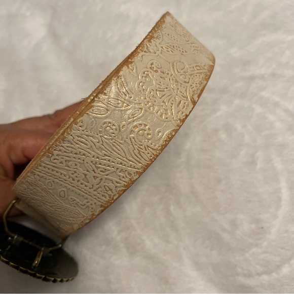Fossil Beige Patterned Leather  Belt with Embellished Buckle Size M - Picture 3 of 15